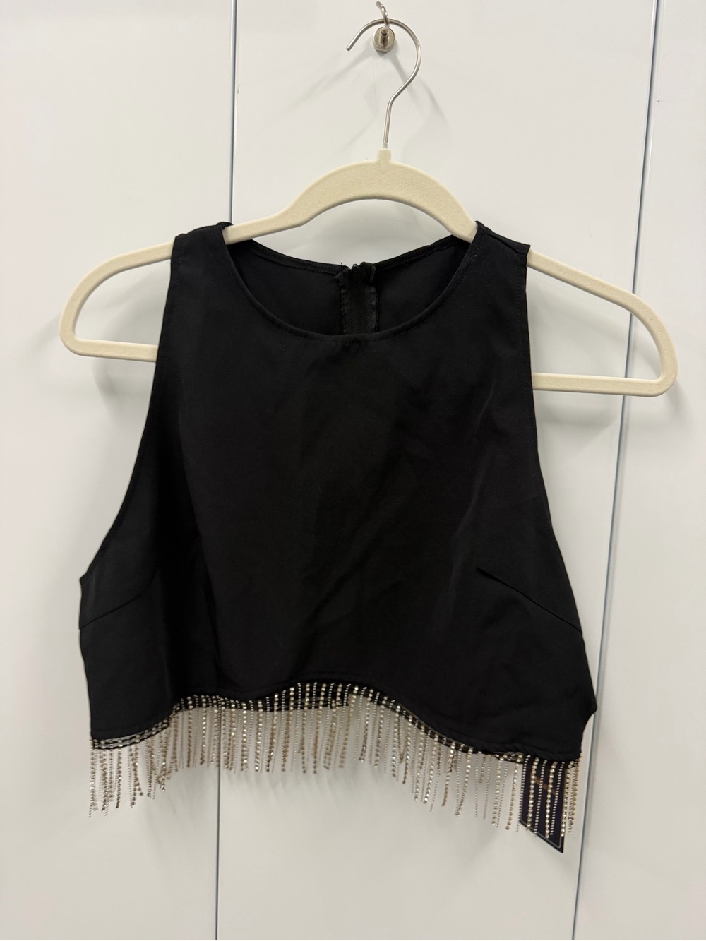 Beaded Fringe Black Crop Top